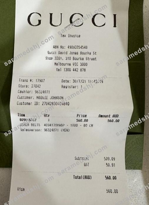 Gucci fashion company payment receipt
